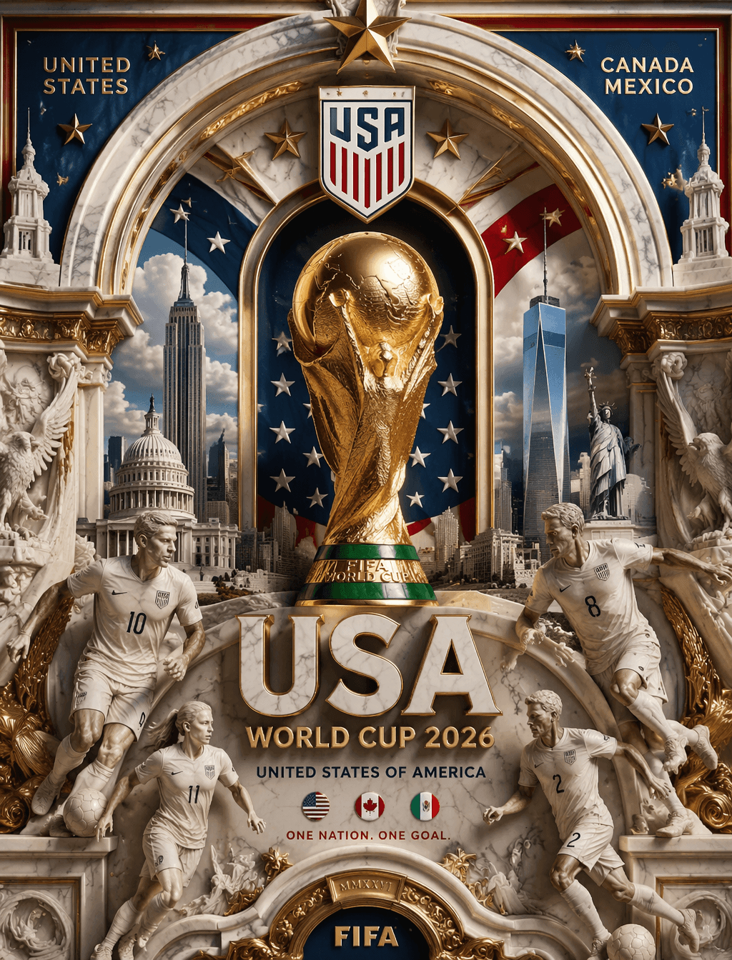 Ultra-detailed 3D baroque poster, USA World Cup 2026, FIFA…