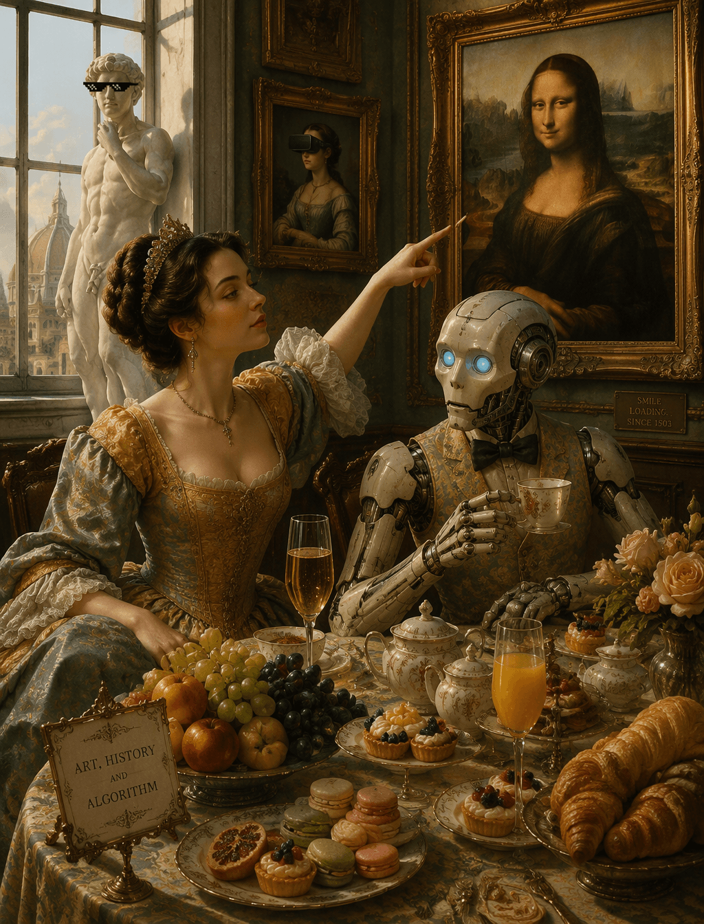 In this captivating and surreal artwork, a regal human…