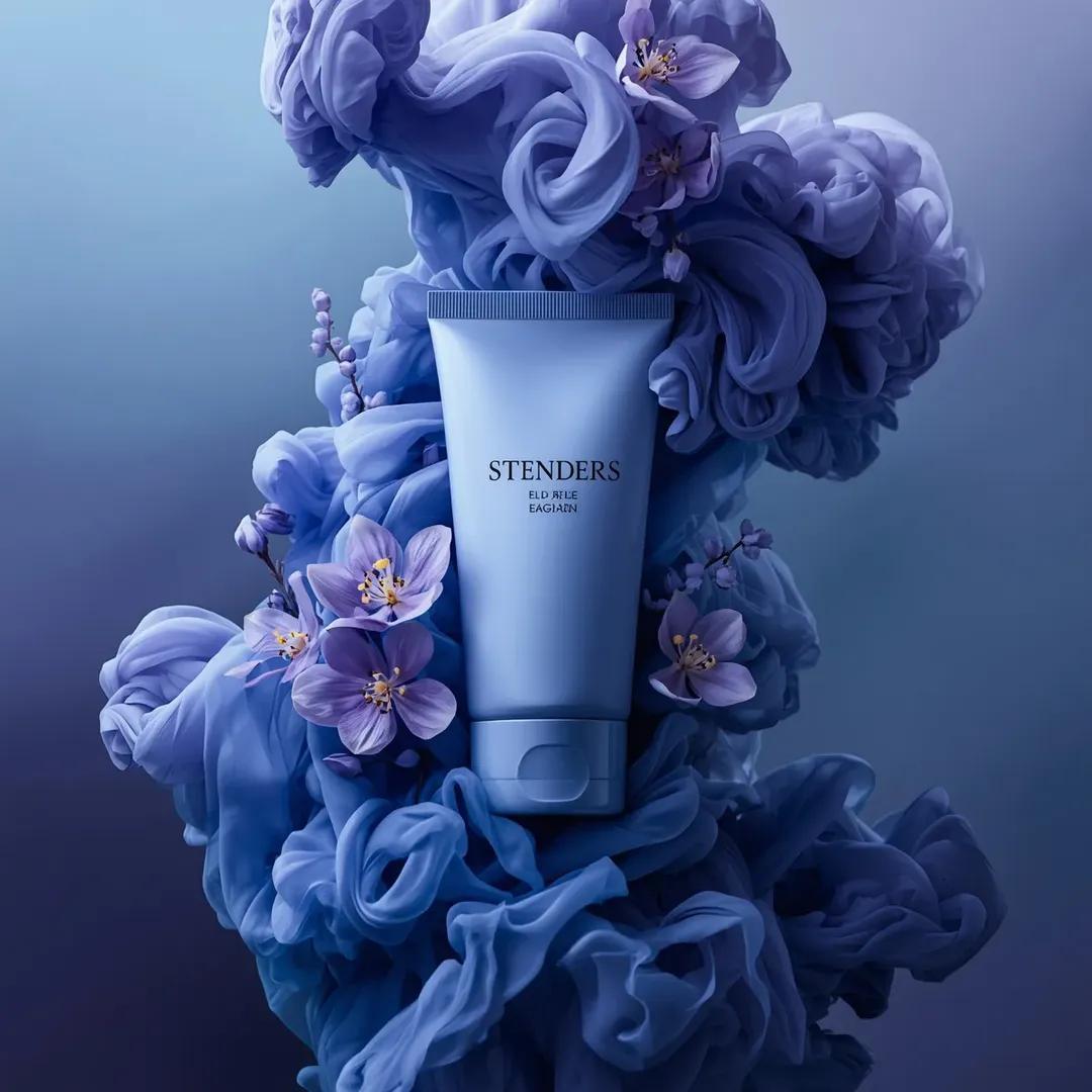 Ultra-realistic luxury cosmetic product photography in a dramatic monochromatic…