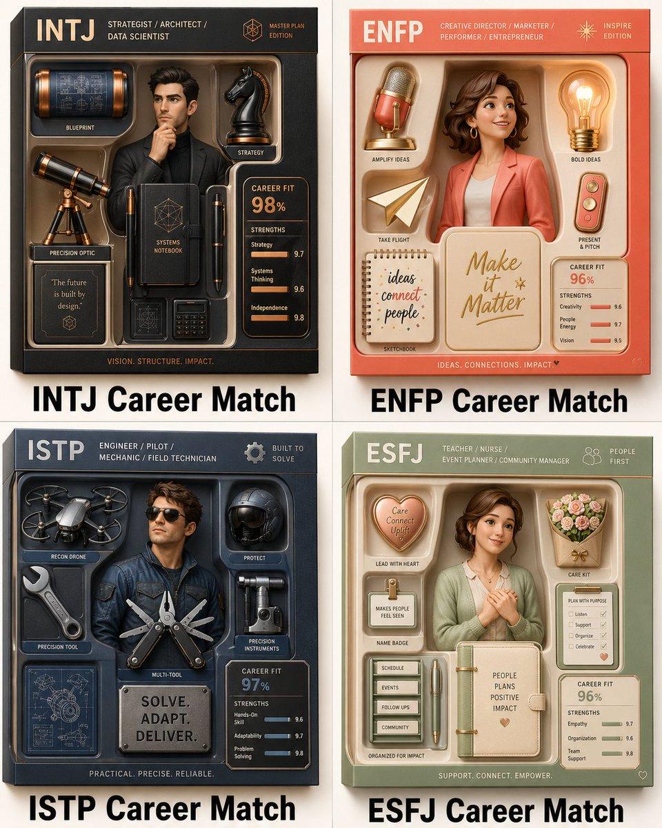 2x2 grid, do this for 4 famous personality types:…