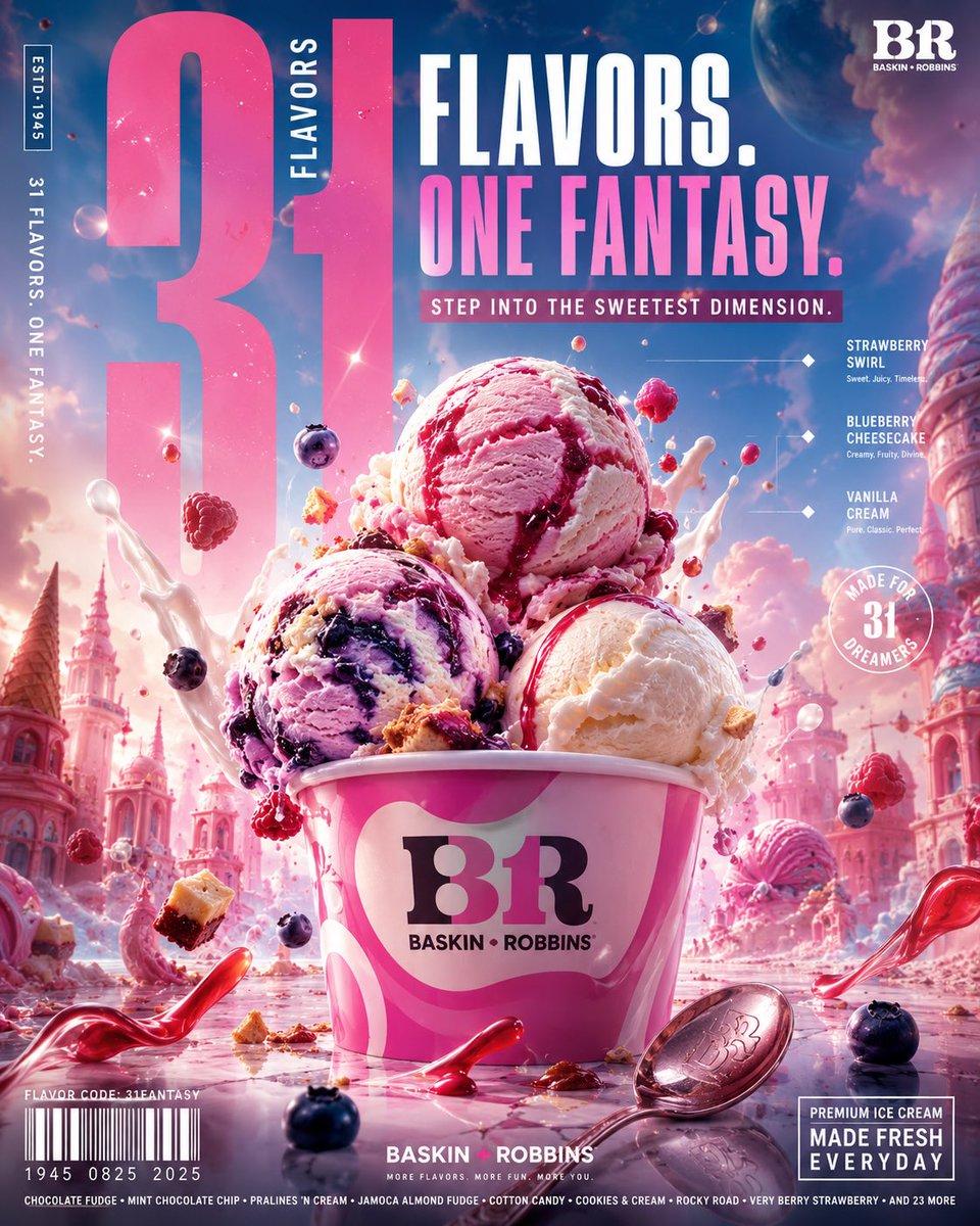 GPT Image prompt example — Baskin Robbins, “31 Flavors. ONE