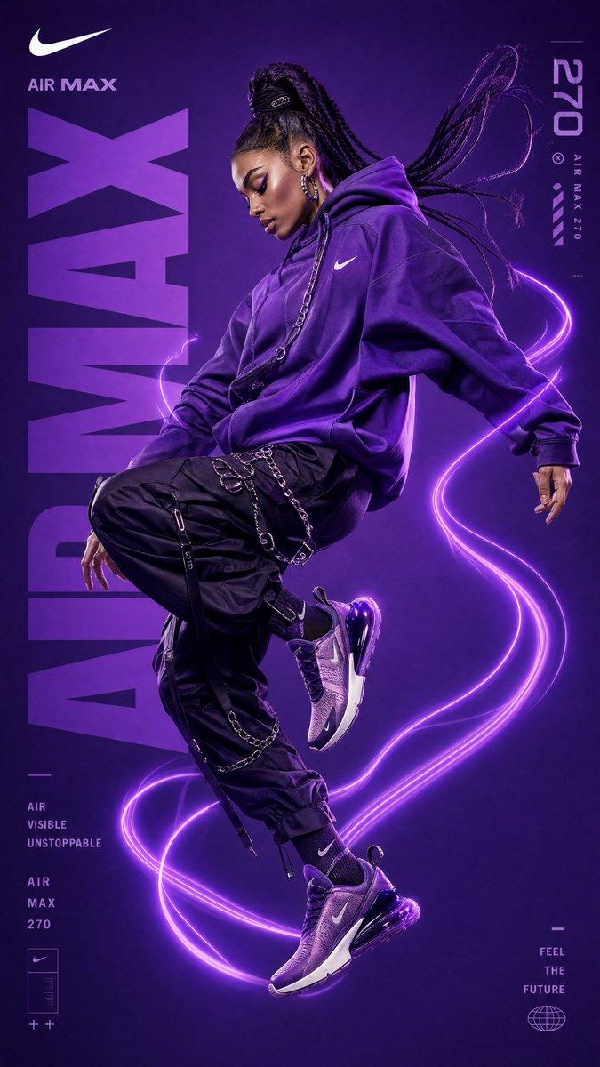 Ultra-premium Nike fashion advertising campaign, full-body female streetwear model…