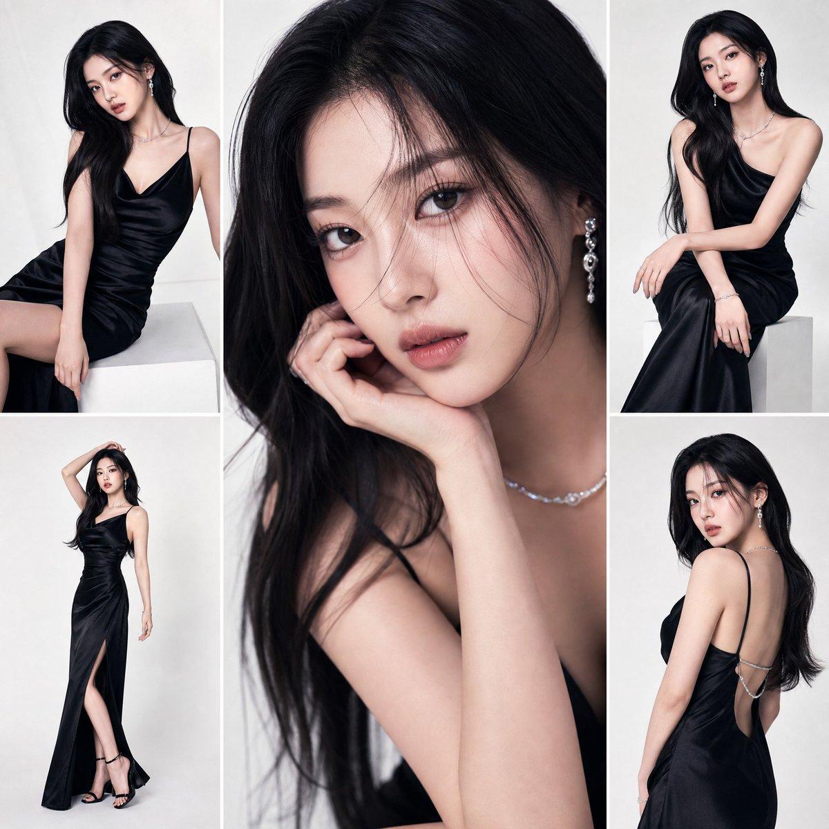 A high-fashion studio editorial featuring a K-pop idol in…