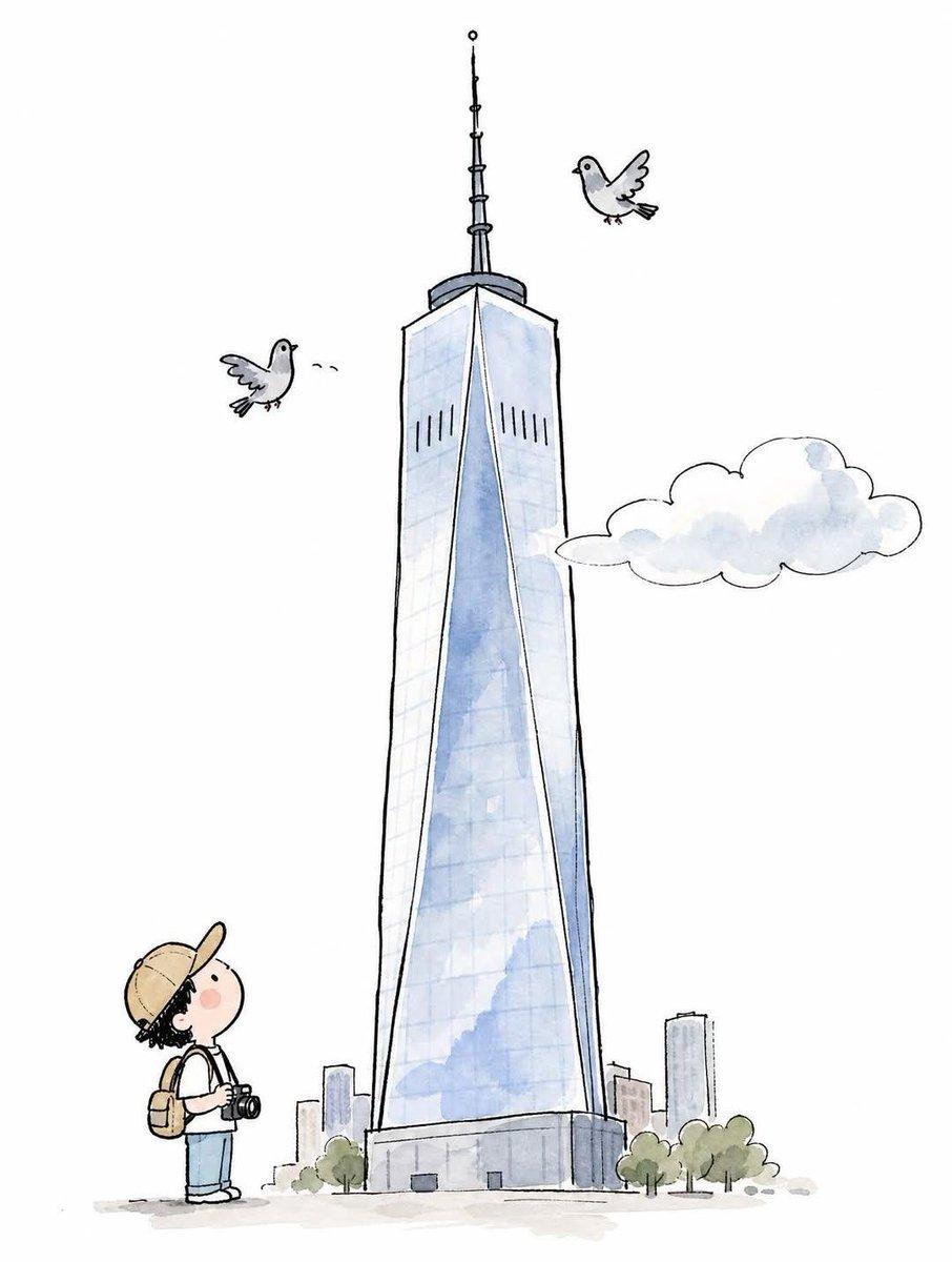 A minimalist hand-drawn doodle illustration of [ICONIC LANDMARK] rising…