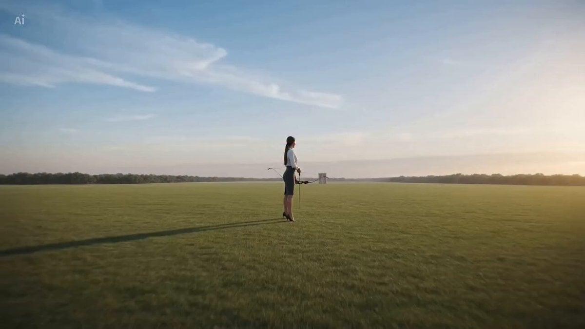 A woman in a lush green field releases an…