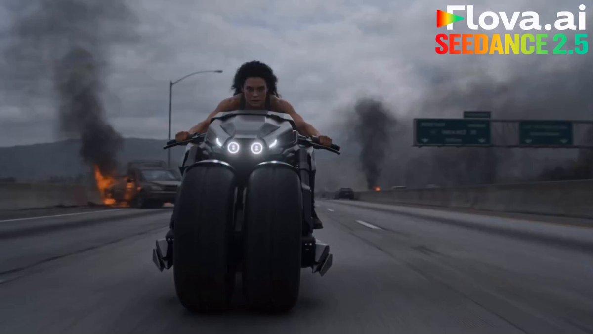 Motorcycle AI prompt example — Sci-Fi Motorcycle Action Sequence