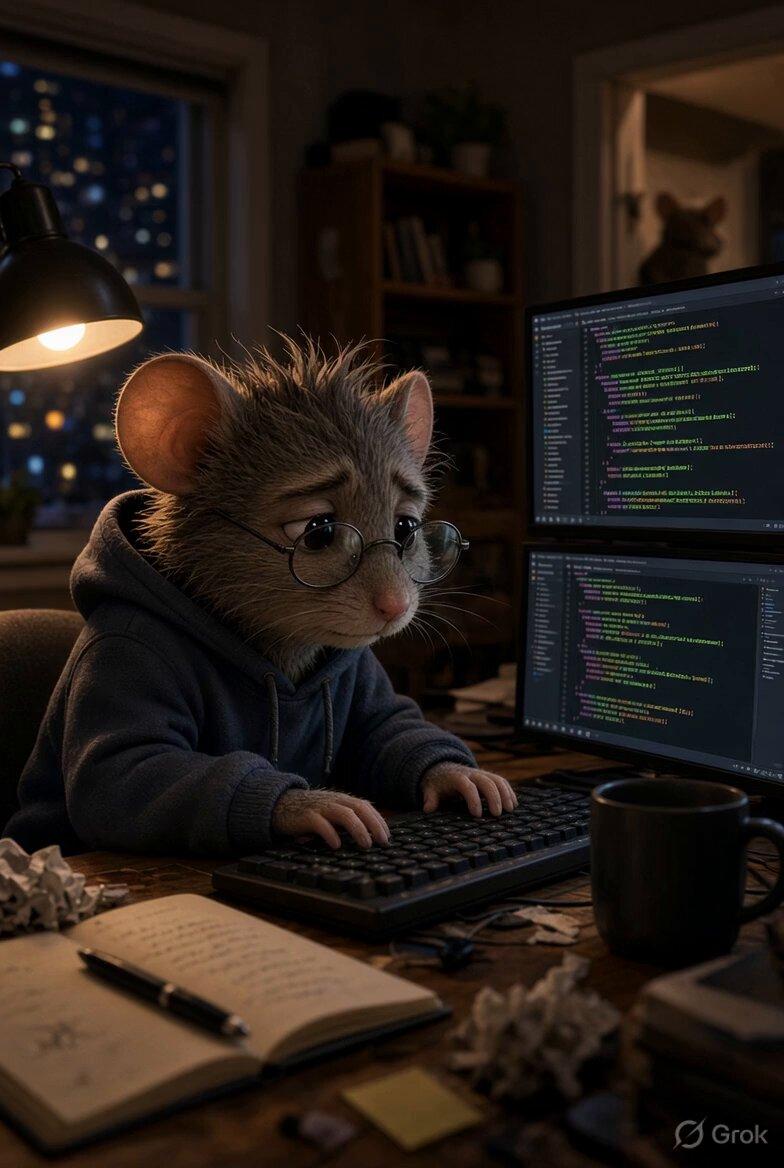 Grok Imagine prompt example — Humorous Software Developer Mouse