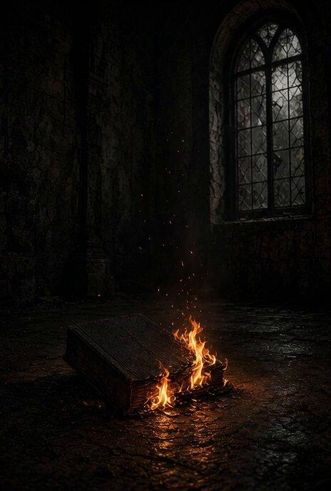 Grok Imagine prompt example — Antichrist Burning Scriptures