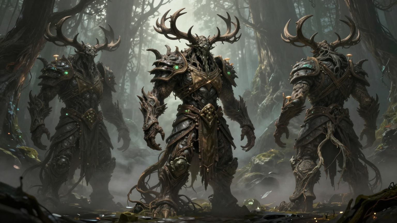 dark fantasy boss character concept, corrupted forest guardian made…
