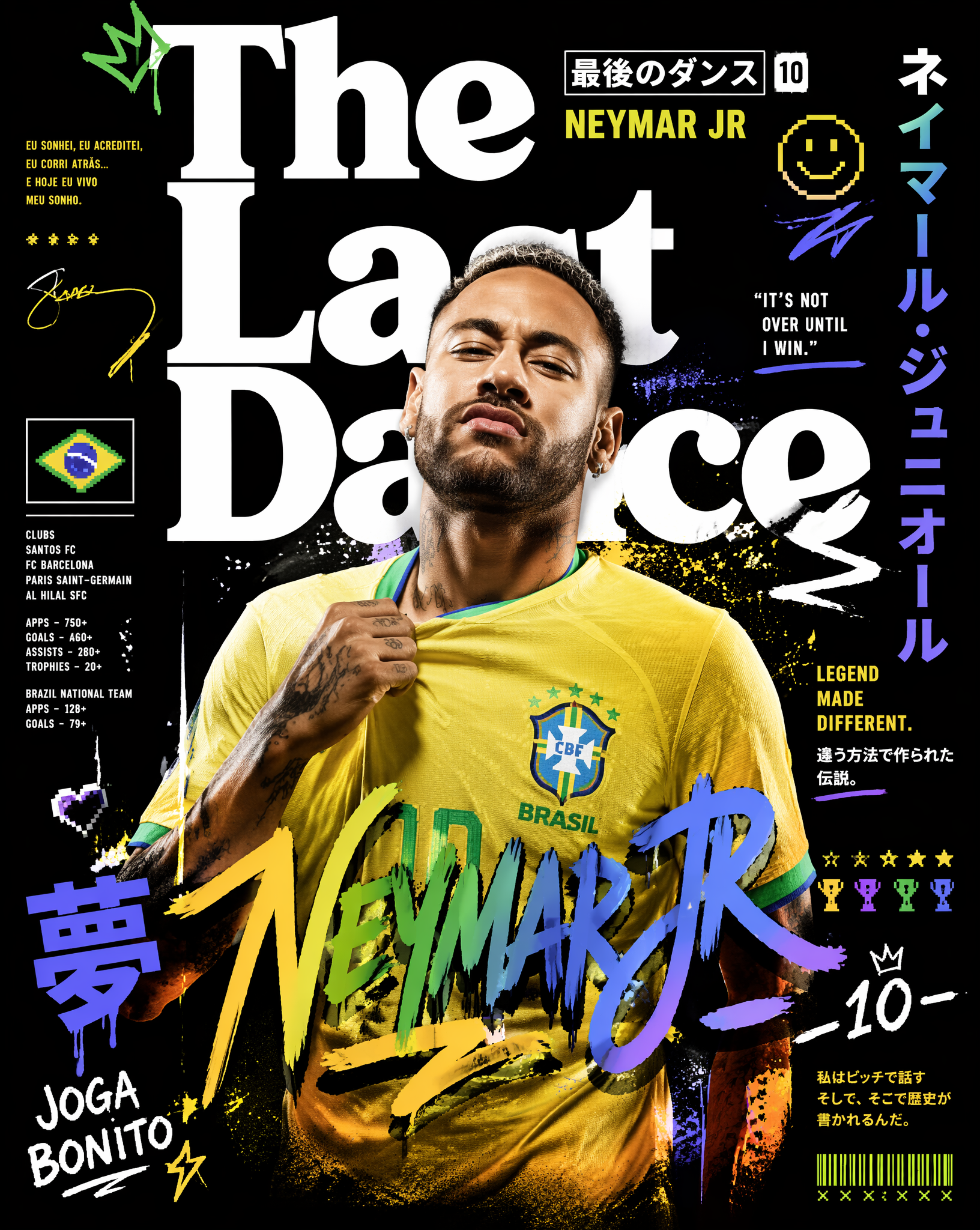 Create an ultra-premium modern Japanese street-art design featuring NEYMAR…