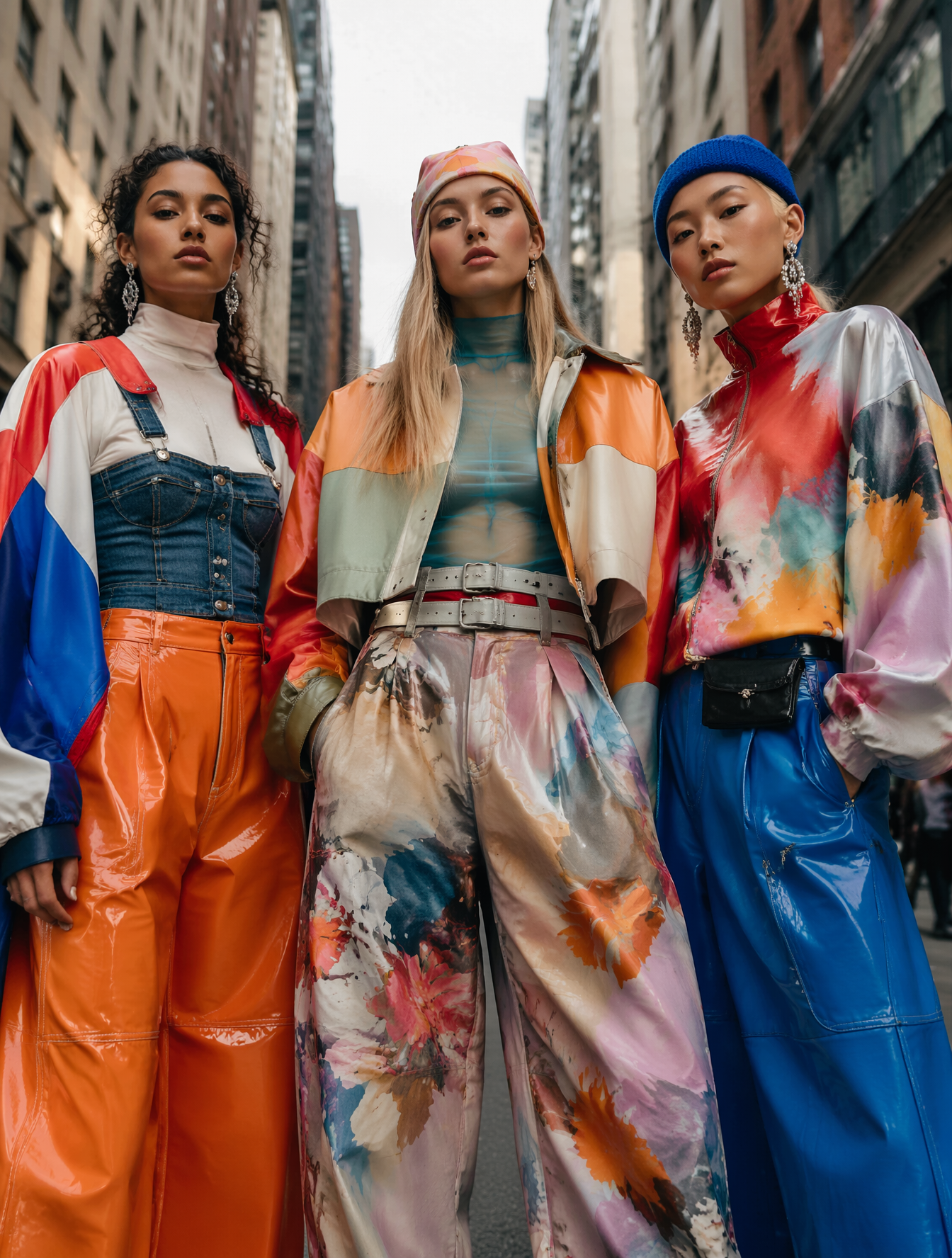 Create a photorealistic high-fashion streetwear editorial photograph in a…