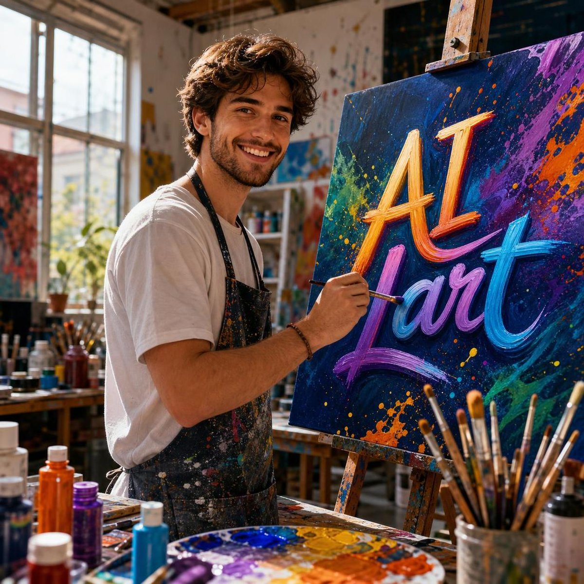 Prompt 1 – Colorful AI Lart Painting Studio (Day…